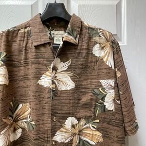 Havana Jack's Cafe Men's XL Heavy Rayon Blend Brown Floral Hawaiian Shirt